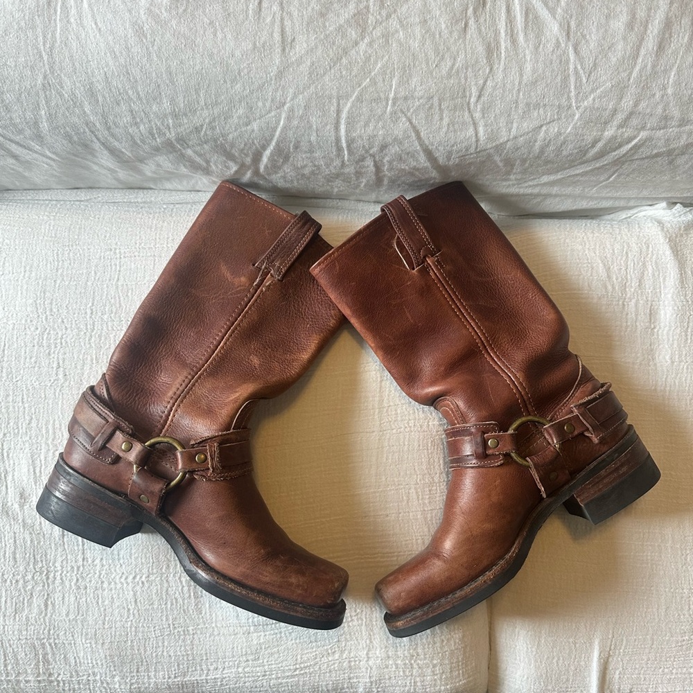 Genuine Frye Belted Harness Leather Boots